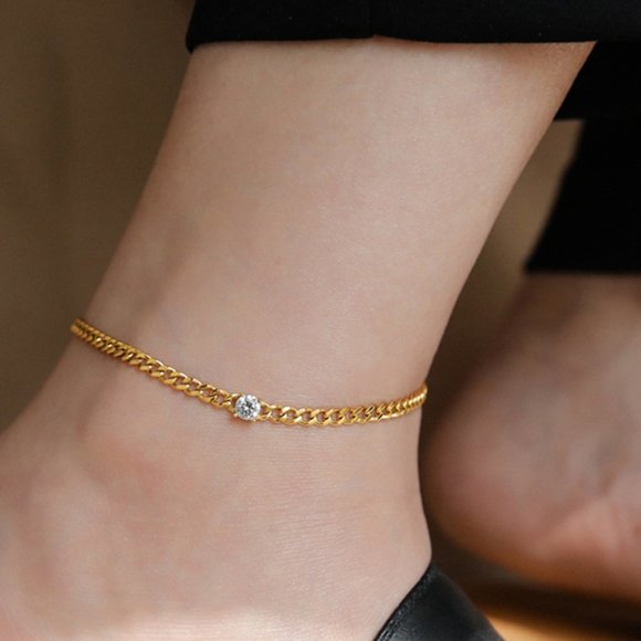 3/$35 Classic Anklet Chain Ankle Bracelet Gold Stainless Steel Cubic Zirconia - Picture 6 of 7